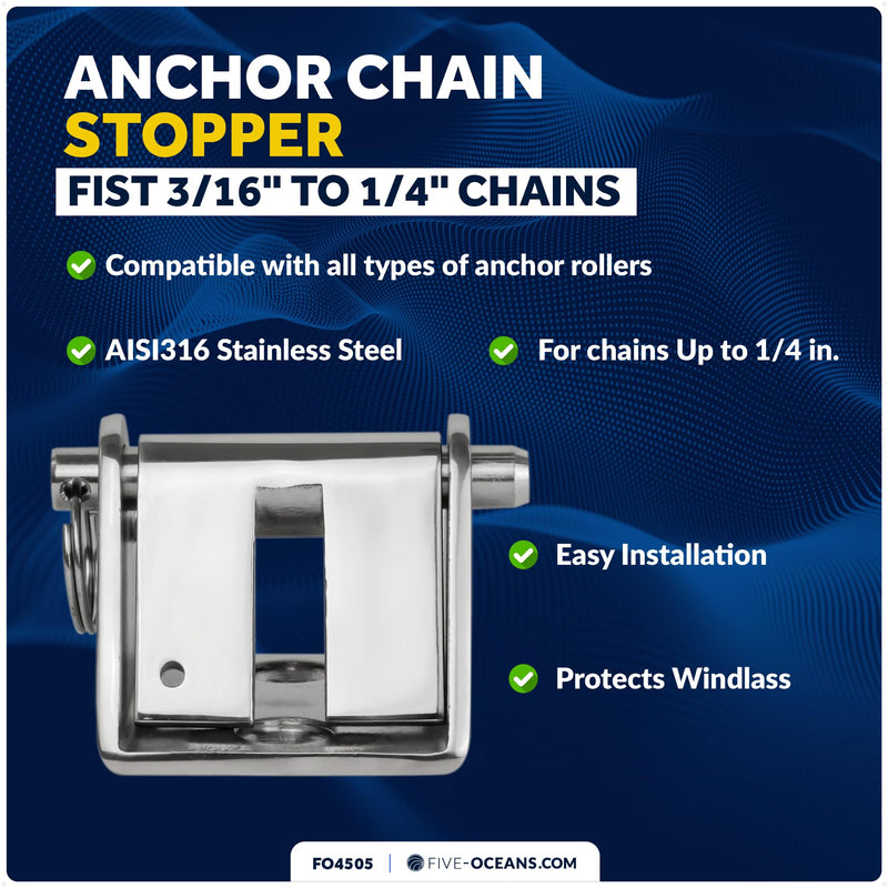 Five Oceans Stainless Steel Anchor Chain Lock Stopper for 3/16-Inch - 1/4-Inch Chains - FO4505