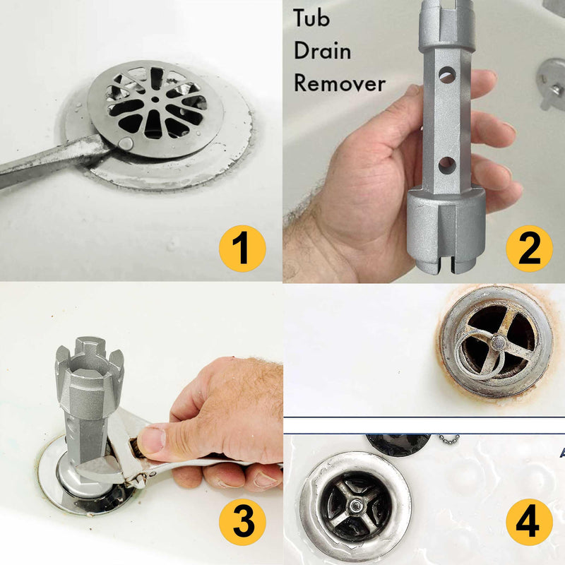 Tub Drain Remover Wrench - Dual Ended for Bath & Shower Drains, Closet Spuds - Heavy Duty Aluminum