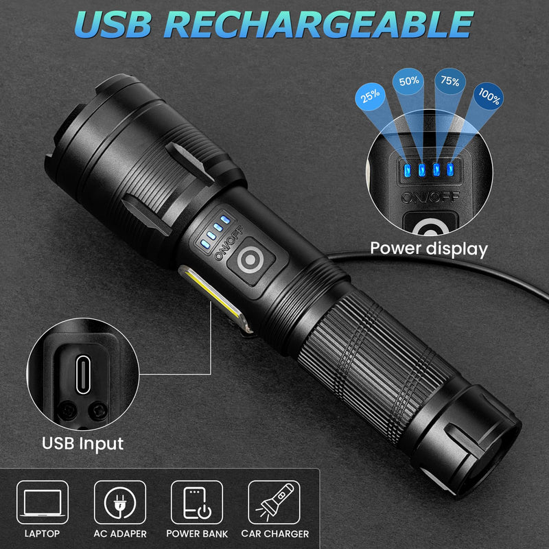 Rechargeable LED Flashlights High Lumen,99,000 Lumens Super Bright Flashlight,Powerful Flash Light 7 Modes with COB Work Light Waterproof for Home Outdoor Camping Hiking