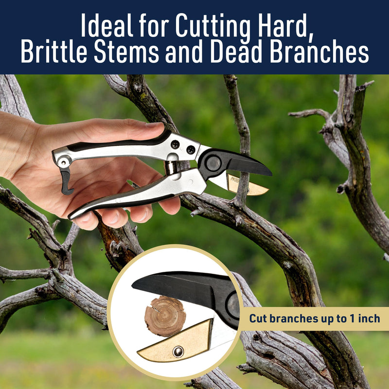 Anvil Pruning Shears for Gardening - 7.75” Heavy Duty Branch Cutter Garden Shears with Rubber Grips for Dry Stems or Small Wood Branches - Hand Pruners for Gardening Tools by Kings County Tools 8" Anvil Pruner
