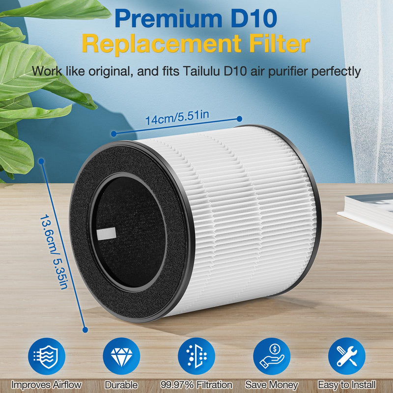 D10 Replacement Filter Compatible with Tailulu D10 Air Purifier, 2 Pack