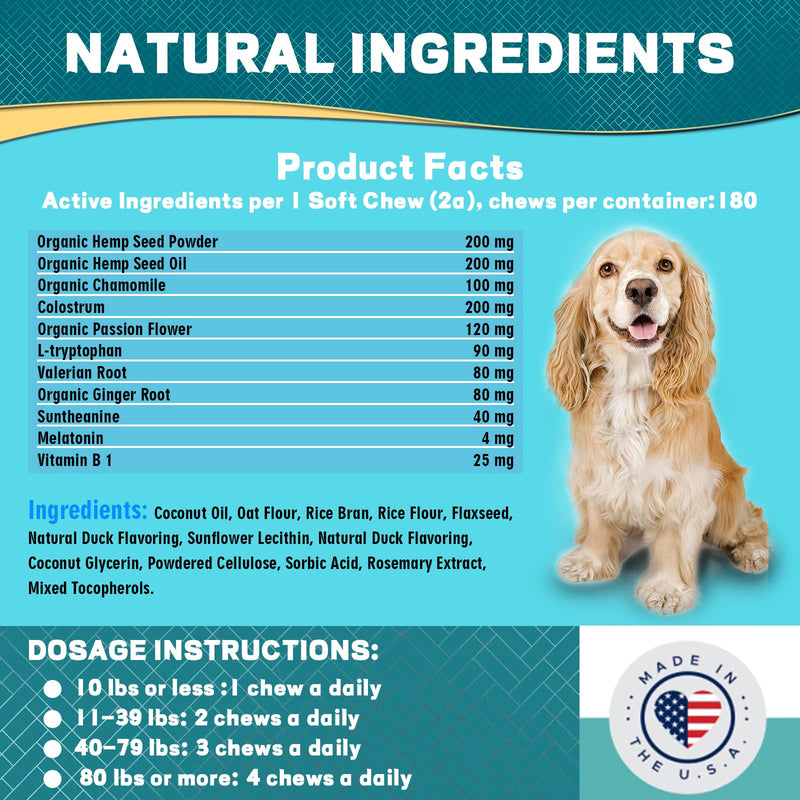 Hemp Calming Chews for Dogs - Dog Calming Treats Anxiety Relief 100% Golden Ratio of Natural Ingredients Calming Dog Treats, Aid with Separation, Barking, Stress Relief, Thunderstorms (Duck) Duck