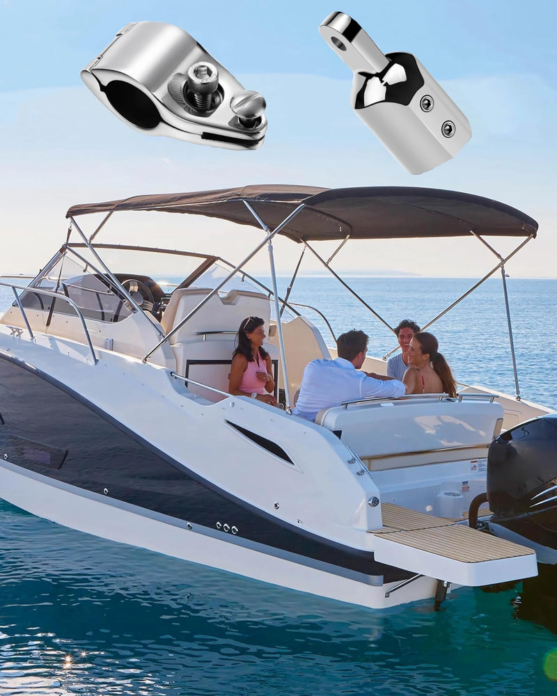 Bimini Top Hardware Kit, 4Pcs 316 Stainless Steel Eye End Caps and Hinged Jaw Slides with Lock Nut for 7/8'' or 1'' OD Boat Canopy Tubing, Includes L-Shaped Hex Key White7/8''