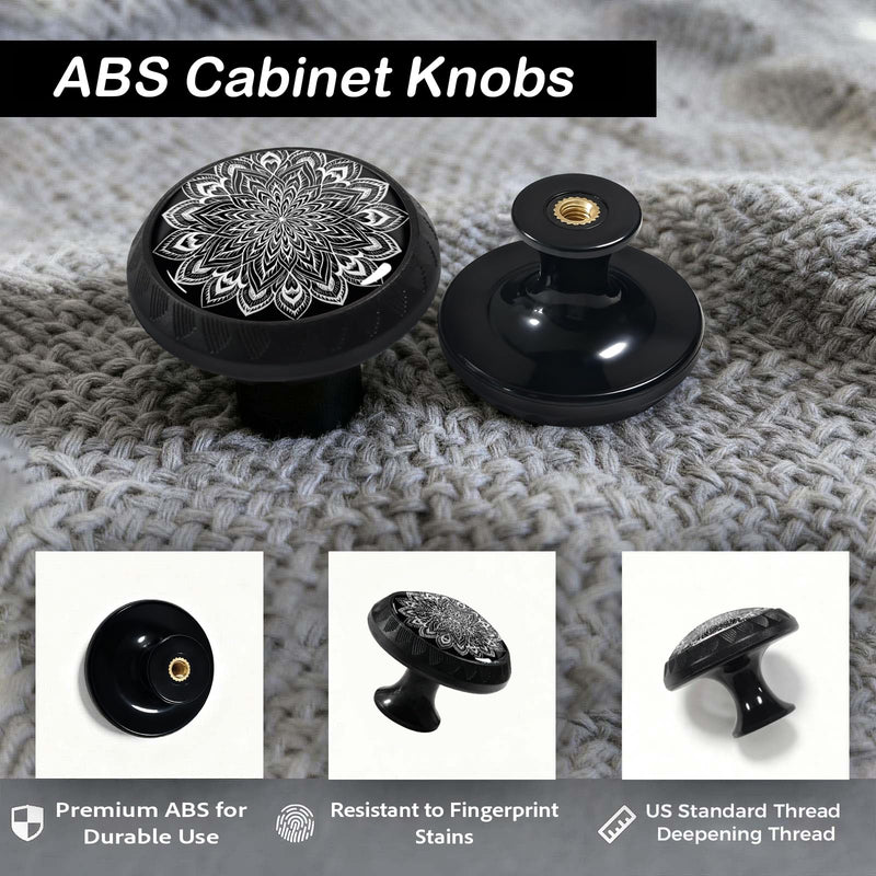 12 Pack White Mandala Flower Cabinet Knobs for Kitchen Bathroom | Boho Drawer Pulls Round Black Dresser Handles Hardware for Desk Cupboard Wardrobe Closet Vanity Door Decor 12PCS - 1.37"L x 1.1"W Black and White Mandala Flower