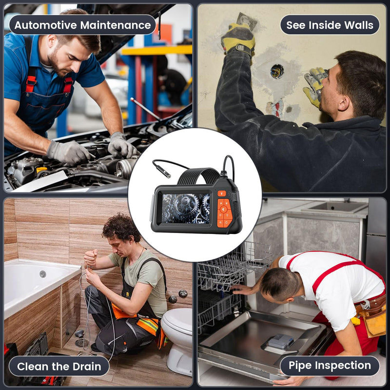 Endoscope Camera with Light: Borescope Inspection Camera - Dual Lens Industrial Endoscope Camera - 1080P HD Flexible Waterproof Bore Scope for Plumbing Automotive Sewer Orange