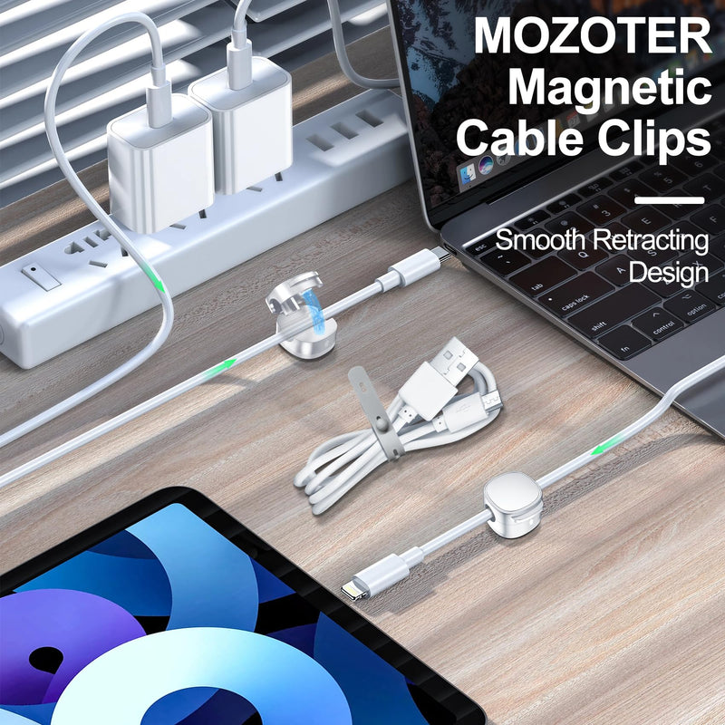 𝟖 𝐏𝐚𝐜𝐤,Magnetic Cable Clips & Silicon Cable Ties,[Cable Smooth Adjustable Under Desk Organizer],Cable Management,Cord Holder-Desk Stand Cable Organizer Holding,Adhesive for Home Cable Keeper White