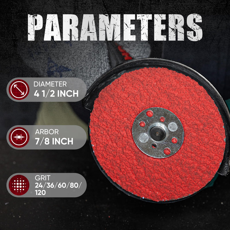 Ceramic Resin Fiber Sanding and Grinding Discs 4.5” x 7/8”with Backing Pad, 24/36/60/80/120 Grit - 25 Pack 24/36/60/80/120grit-25Pack