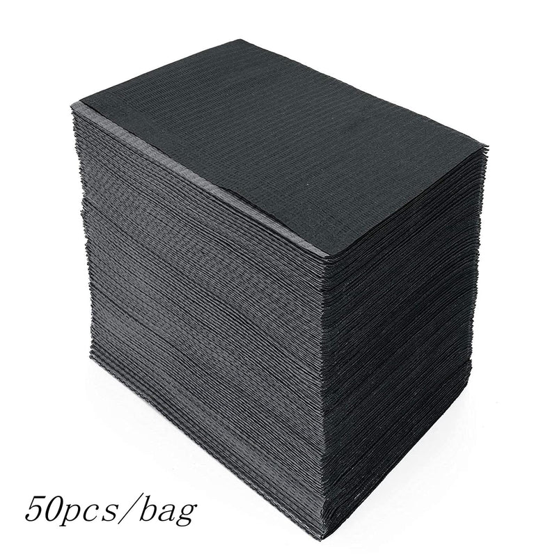 50pcs Disposable Dental Bibs 13"x18",3 Ply Black Waterproof Tattoo Bib Sheet for Patients - Dentist or Medical Tray Cover and Waterproof Nail Art Table Cushion Supplies (Black)