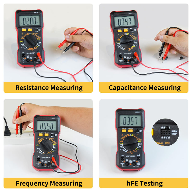 Digital Multimeter Multi Tester 2000 Counts Manual-ranging Measurable DCV ACV DCA ACA Capacitance Resistance Frequency with Over Range Protection Backlight LCD Displaying Back Bracket