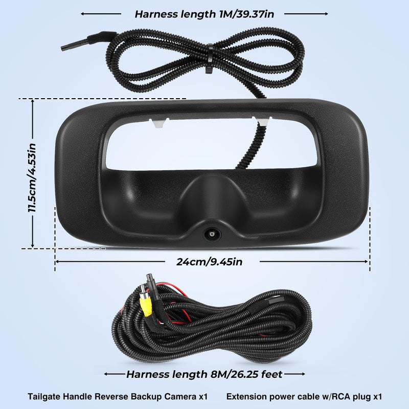 Tailgate Handle Backup Camera Fit for Chevy Silverado GMC Sierra 1500 2500 3500 HD 1999-2007 Classic Tailgate Reversing Rear View Park Assist Camera RCA Plug Replaces 15228539 Fit for Chevy Silverado GMC Sierra 1999-2007