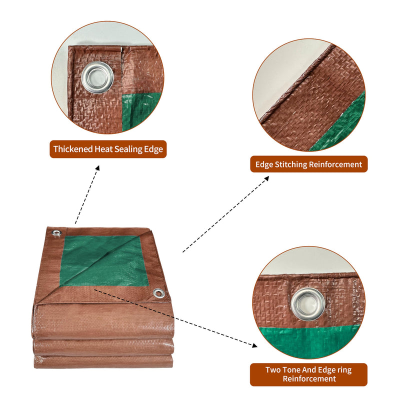 Tarp 5x7 ft 100% Waterproof 7mil Durable Grommets and Reinforced Edges,Uv Resistant,Green/Brown Tarp,Emergency Rain Shelter,Outdoor Cover and Camping Use -by MVPNET