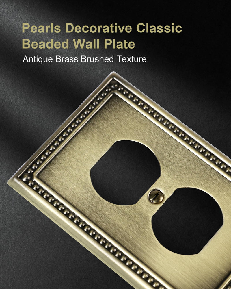 4-Pack Duplex Outlet Cover Plate, Antique Brass Metal Wall Plates for Electrical Outlets, 1 Gang Receptacle Cover, Pearls Decorative Switch Plates and Outlet Covers Single Duplex 4PK