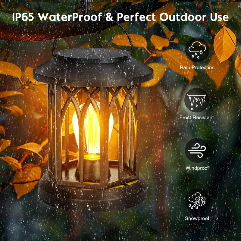 Hanging Solar Lanterns Outdoor Waterproof - 2 Pack Solar Lantern Decorative, Hanging Solar Lights for Outside, Outdoor Solar Powered Lantern with Handle & Clip for Patio Yard Decor