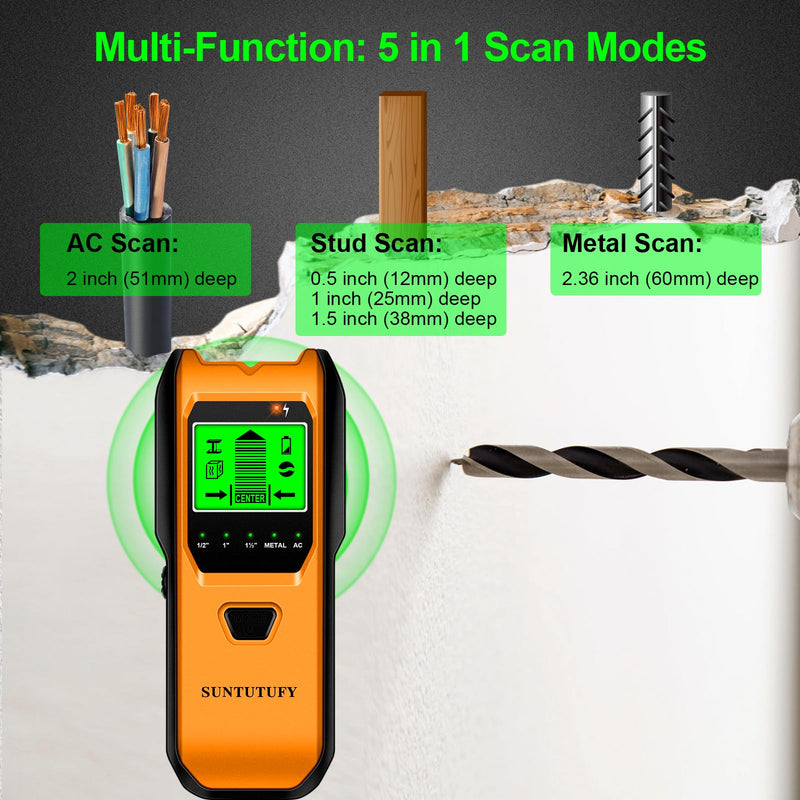 Stud Finder Wall Scanner - 5 in 1 Electronic Stud Detector with Upgraded Smart Sensor, Audio Alarm and HD LCD Display for the Center and Edge of Wood, AC Wire, Metal and Studs Detection (Amber)