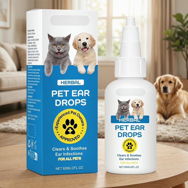 Pet Ear Cleaner Drops for Cats & Dogs, Gentle and Effective Ear Cleaner Solution, Safe & Gentle Ear Care Treatment for Pet Ear Hygiene & Cleaning, 60ml