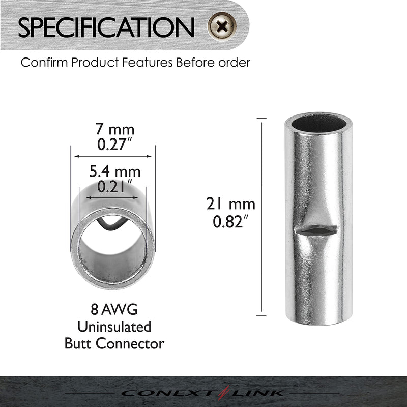 Conext Link BCU8-8 Uninsulated Butt Connector 8 Pack (8 Gauge) （17027） 8 Gauge