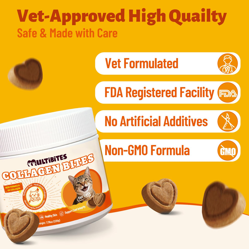 7.76 oz Collagen Bites for Cats - Cat Collagen Supplements with Glucosamine, Taurine & Omega 3 - Joint Health,Skin Coat & Immune Support - Pet Vitamins and Supplements