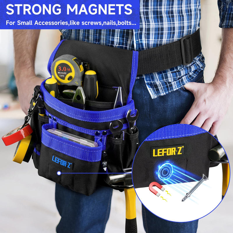 Tool Belt,Magnetic Tool Pouch,14-Pockets Tool Belts for Men,Detachable & Adjustable Tool Pouch belt for Electrician,Carpenter,Construction,Work Apron,Utility Belt,Black-Blue Black&blue