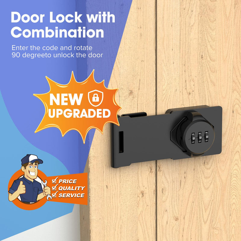 Mechanical Password Rotary Hasp Locks, Cabinet Locks with Combination, Door Security Latch for Small Barn Doors, Cabinets, Gate, Bathroom, Outdoor, Closet, Fence (Black) Black