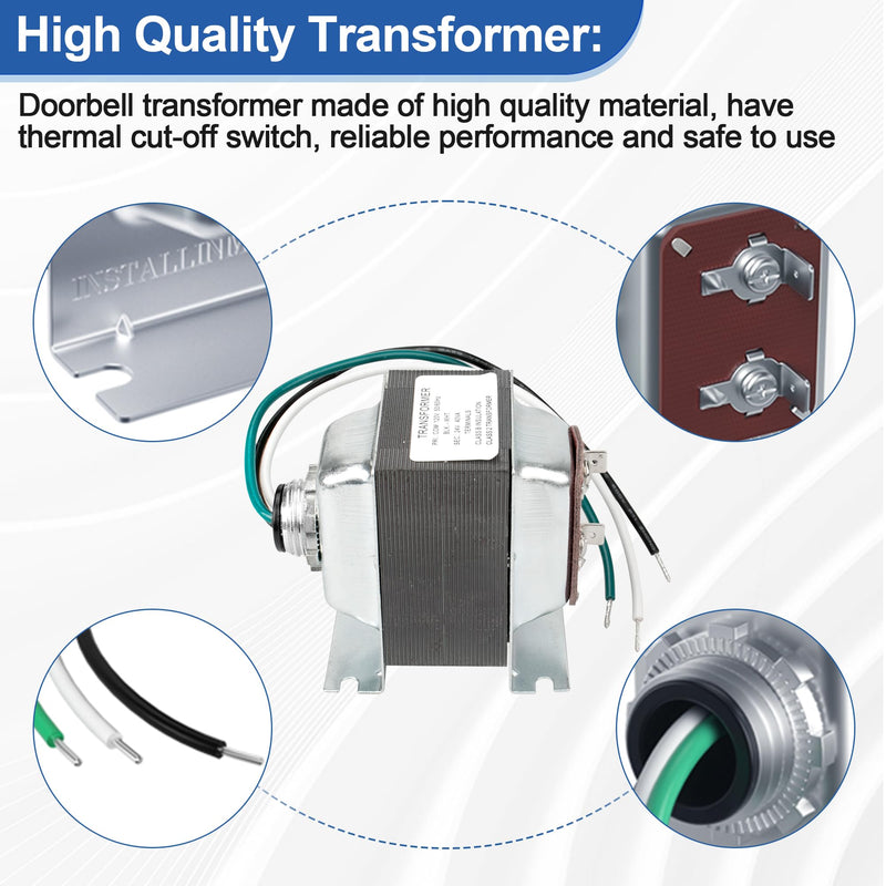 Doorbell Transformer 24V 40VA for Ring Video Doorbells, 24 Volt Hardwired Door Chime Transformer Power Supply Compatible with Ring, Nest Hello, Wyze and Eufy Video Doorbells and Any Wired Door Chime
