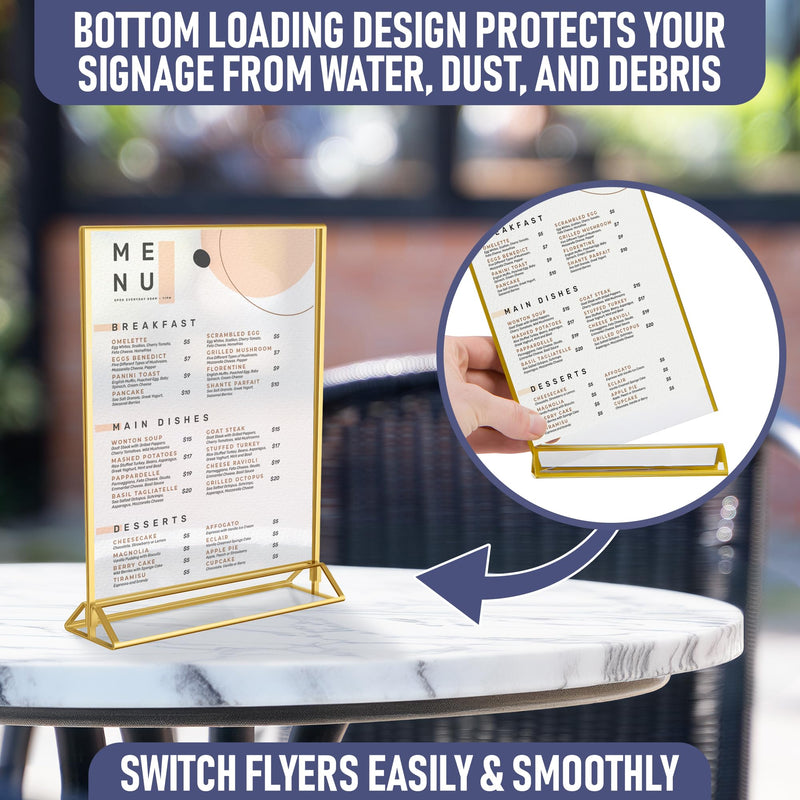 Gold Picture Frames Double-Sided, 6-Pack 5x7 Acrylic Table Number Holders, Clear Easel Stands for Signs, Gold Frames for Wedding Table Numbers, Menu Holders, and Photo Displays for Events and Décor 5x7 (6 Pack)