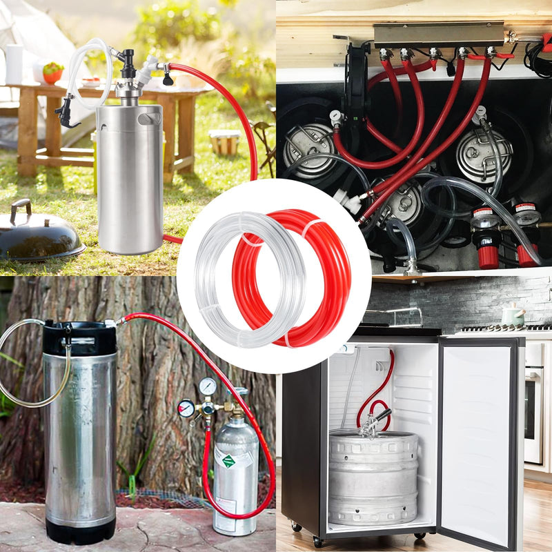 Kegerator CO2 Gas Line Beer Gas Line ID 5/16 Red Gas Line ID 3/16 Beer Line Beer Hose with 8PCS Hose Clamps for Home Brewing