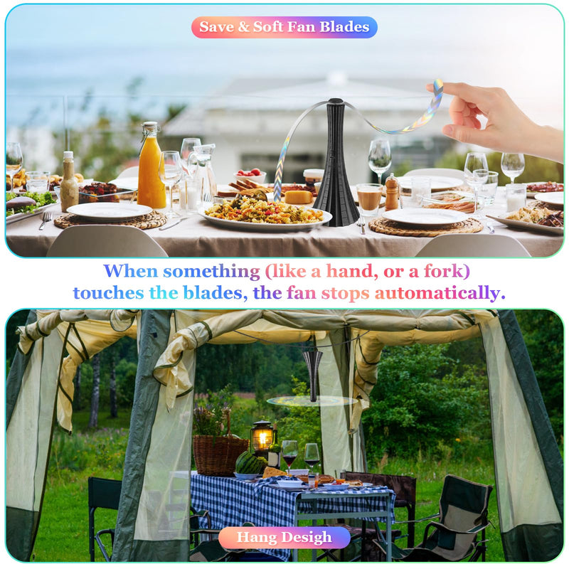 Fly Fans for Tables Rechargeable, 1800mah Table Fans to Keep Flies Away by Soft Blades, Fly Repellent Outdoor Patio, Camping Picnic Essentials, BBQ Party Supplies for Food, 2pcs Black