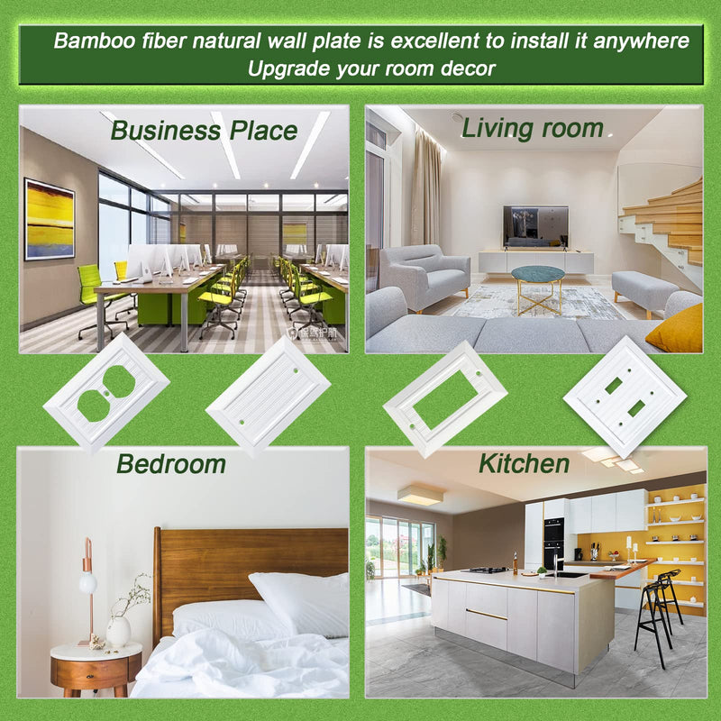 Pure White Classic Beadboard Wall Plates,Light Switch Covers,Electrical Outlet Covers, Switch Plates of Various Combination, Nature Bamboo Fiber Wall plate (1 Gang Duplex 4 Pack) 1 Gang Duplex 4 Pack
