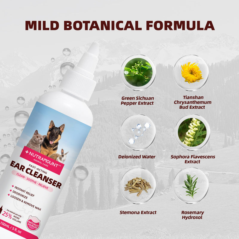 Ear Cleanser 150ml/5 fl.oz for Dogs, Cats and Livestock Cleanses Ear Canal Reduces Ear Odor Twin Pack 2 Pieces