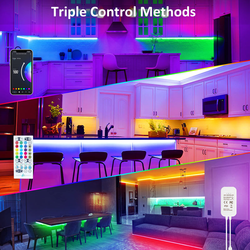 maylit 10 PCS Smart RGB Under Cabinet Lights Kit, Compatible with Alexa and Google Assistant, App and Remote Control, Music Sync Color Changing, Timer, Dimmable, for Cabinet, Counter, Shelf, Bookcase 16.4FT