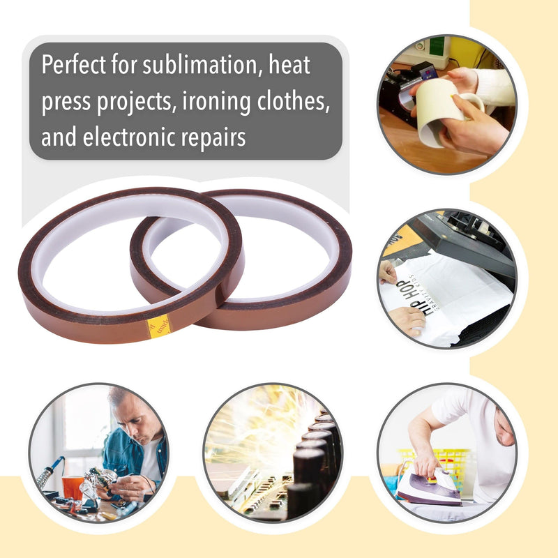 Mr. Pen- Heat Tape, 10mm x 33m(108ft), 2 Rolls, Heat Tape for Sublimation, Heat Resistant Tape, Heat Transfer Tape, High Temperature Tape, Thermal Tape, Heat Press Tape, High Heat Tape Brown