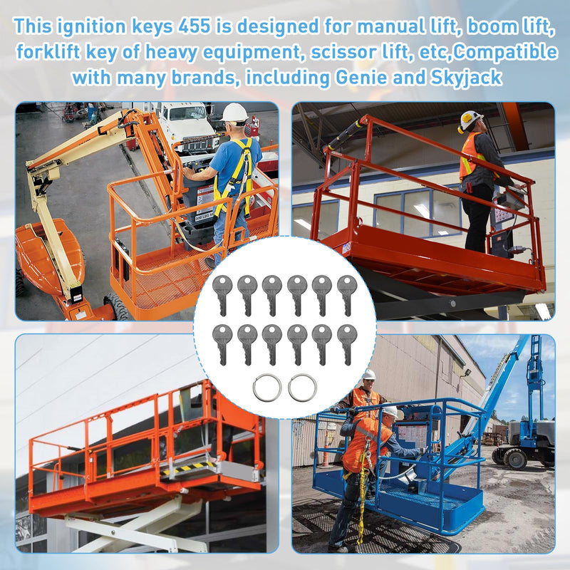 Ignition Keys 455 for Boom Lifts Scissor Lift Gen-ie Skyjack Te-rex, Heavy Equipment Forklift Key 104466 * 14 Pcs