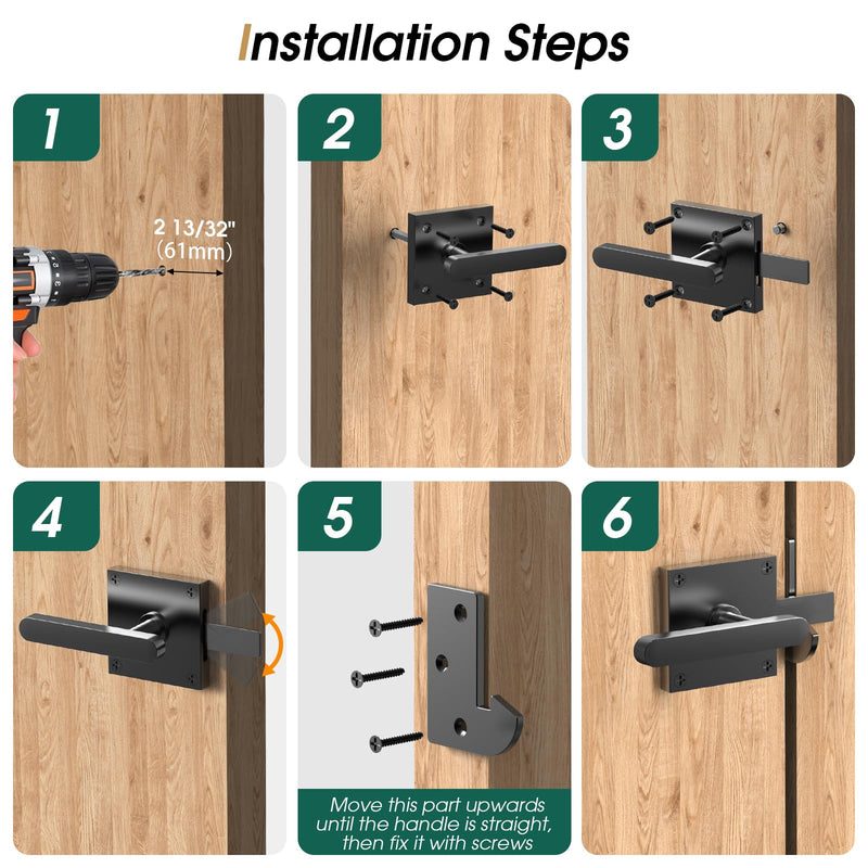Double Side Gate Latch, Heavy Duty Gate Latch for Wooden Fence, Black Fence Gate Latch with Handles, Left Inswing Gate Latch for Wooden Gates, Vinyl Gate, Backyard, Garden GL01