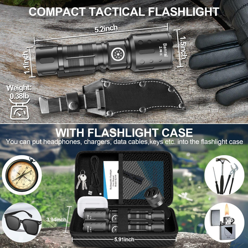Rechargeable Flashlights 20,000 High Lumens, 1500M Long Throw Super Bright LED Small Powerful Tactical Flashlight with Memory Function, 6Modes Pocket Waterproof Flash Light for Camping,Emergency Black 2