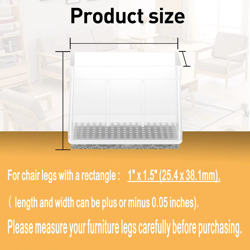 16 PCS Rectangle Silicone Chair Leg Floor Protectors for Hardwood Floors, Furniture Sliders for Chair Legs, Felt Bottom Furniture Pads.(1" x 1.5" Clear) Rectangle CR Medium