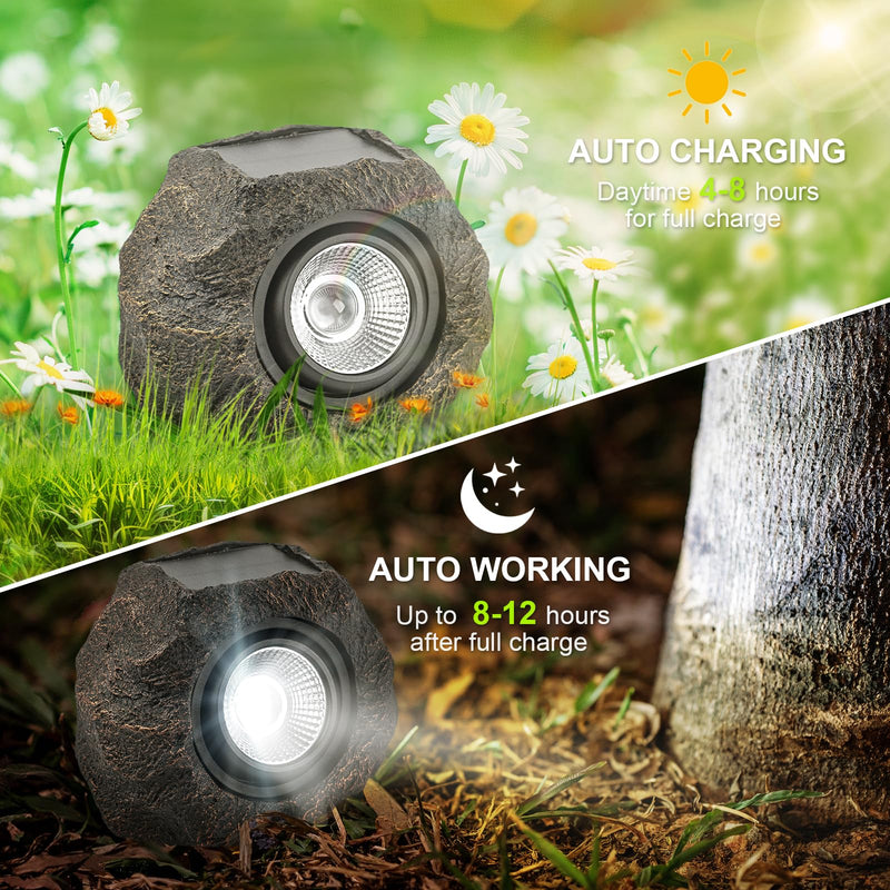 Solar Garden Rock Lights Outdoor - IP65 LED Waterproof Solar Spotlight, Solar Powered Landscape Path Decorative Garden Stone Lights for Pathway, Walkway, Yard, Patio (2 Pack) 2Pack-Bronze
