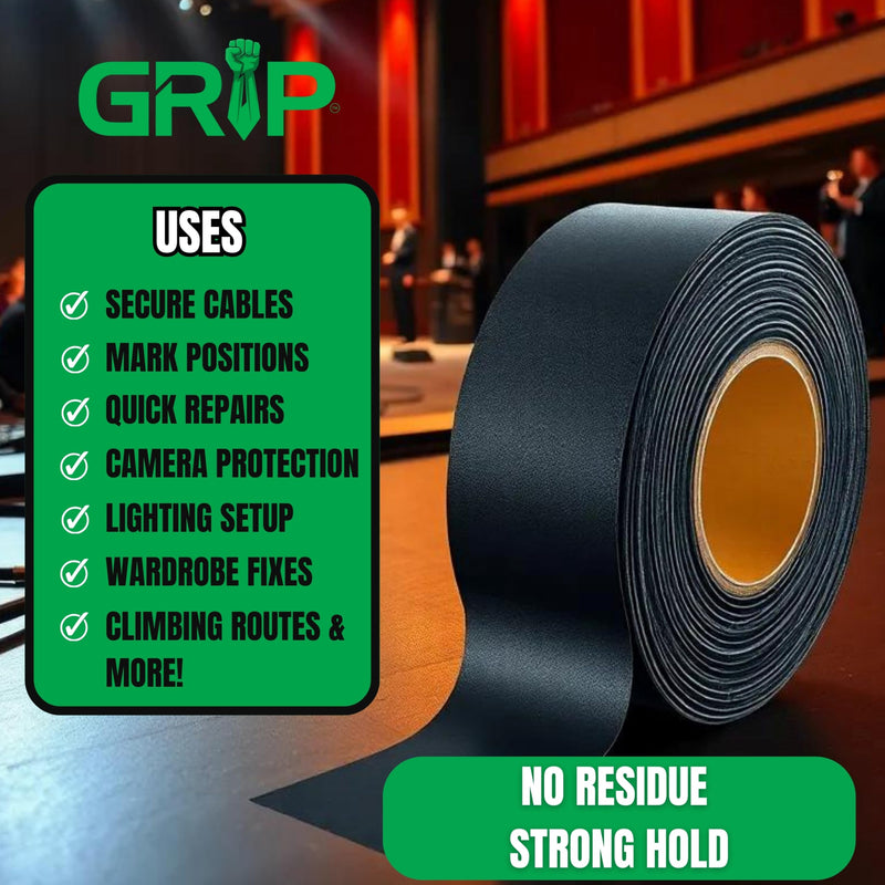 GRIP Premium Grade Non-Reflective Gaffer Tape | Heavy Duty, Matte Black, Residue-Free, Ideal for Photography, Stage, Film, Cable Management, Floors (1, Black, 2" x 32 Yards) 1