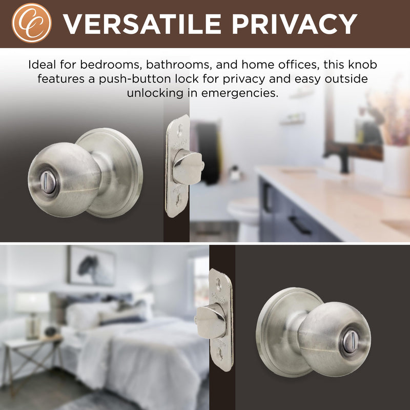 Copper Creek BK2030SS Ball Door Knob, Privacy Function, 1 Pack, Satin Stainless