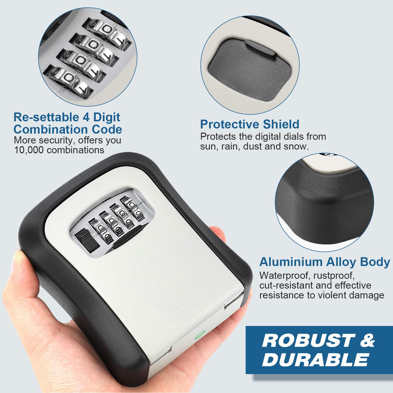 Key Lock Box, Combination Lock Box Wall Mounted Waterproof Key Storage Lock Box for Outdoor & Indoor 5 Keys Capacity Re-Settable Code 1 Pack