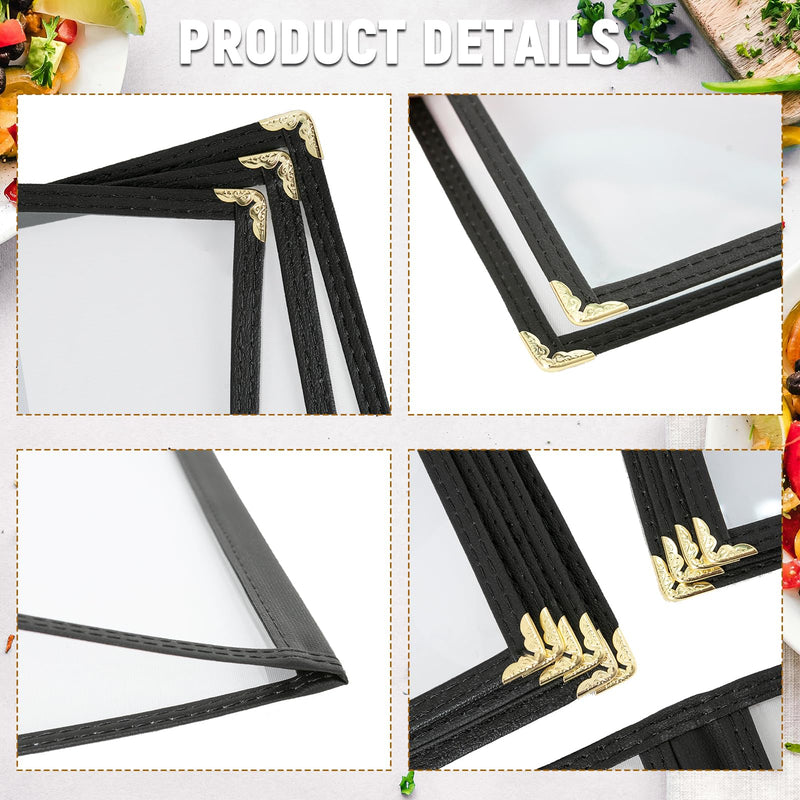 Menu Holder 6 Pack Clear Menu Covers 8.5 x 11 Inch Clear for Restaurant, Cafe, and Bar Menus (2 Page, 4 View) 6 Pack (2 Page, 4 View)