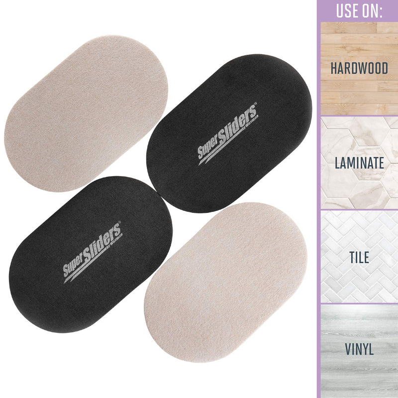 Super Sliders 3 1/2" x 6" Oval Reusable Furniture Sliders for Hard Surfaces - Effortless Moving and Surface Protection, Beige (4 Pack) 3-1/2 x 6 Inch Oval For Hardwood Movers