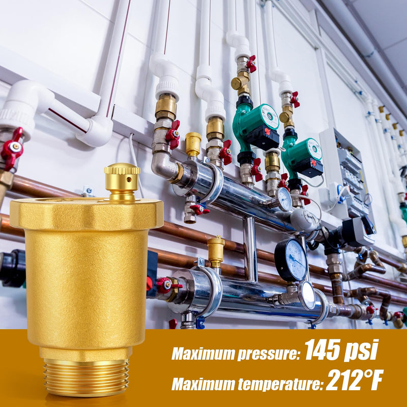 4 Pack Brass Automatic Float Valve 3/4" Male NPT Thread Air Release Bleeder Vent Valve Automatic Diaphragm Pipe Fitting Connector Adapter for Hot Water Radiator Boiler Heat HVAC Exhaust System