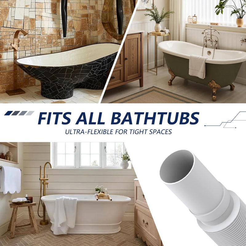 Xendywasher Low Profile P Trap for Freestanding Tub Drain, 1-1/2 Inch Flexible Bathtub Drain Pipe Kit, Expandable & Bendable Waste Pipe for Tight Spaces, RV Shower and Tub Drain Assembly Replacement Polypropylene White