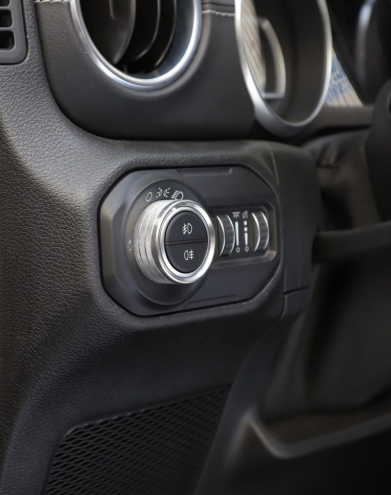 JeCar Air Conditioner Switch Knob Cover & Headlight Knob Cover Aluminum Alloy AC Button Trims Compatible with Jeep Wrangler 2018-2023 JL JLU & 2020-2023 Gladiator (Silver) Silver