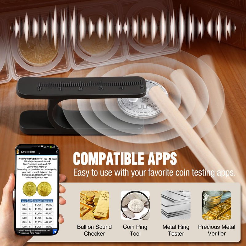 Portable Coin Ping Tester for Authenticity Check – Clear Sound & Size Comparison Tool, Easy to Use, Black