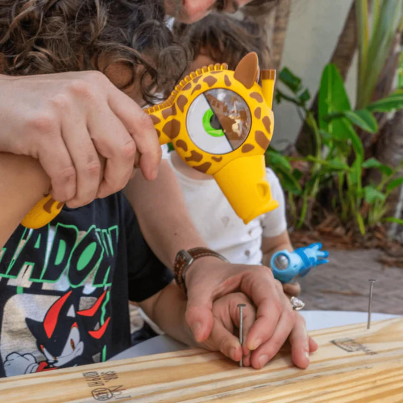 Handy Famm Kids Tape Measure 3 Piece Starter Tool Set – Real Giraffe Hammer, Bird Measuring Tape & Safety Glasses - STEM DIY Tools, Educational Gift for Boys & Girls Ages 5+ 3 Piece Tool Box