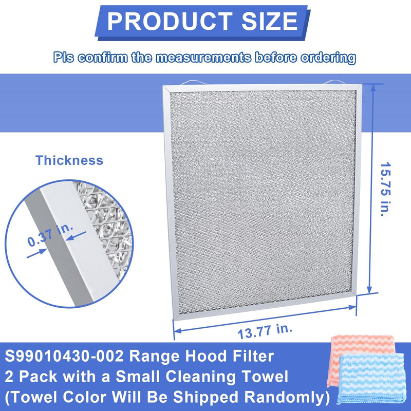 S99010430-002 Range Hood Filter 15-3/4" x 13-7/8" x 3/8", 2 Pack Aluminum Mesh Grease Range Hood Filter Compatible with Broan Nutone Kitchen Exhaust Fan Filter 4512880 99010430-002 S99010430-002 Range Hood Filter