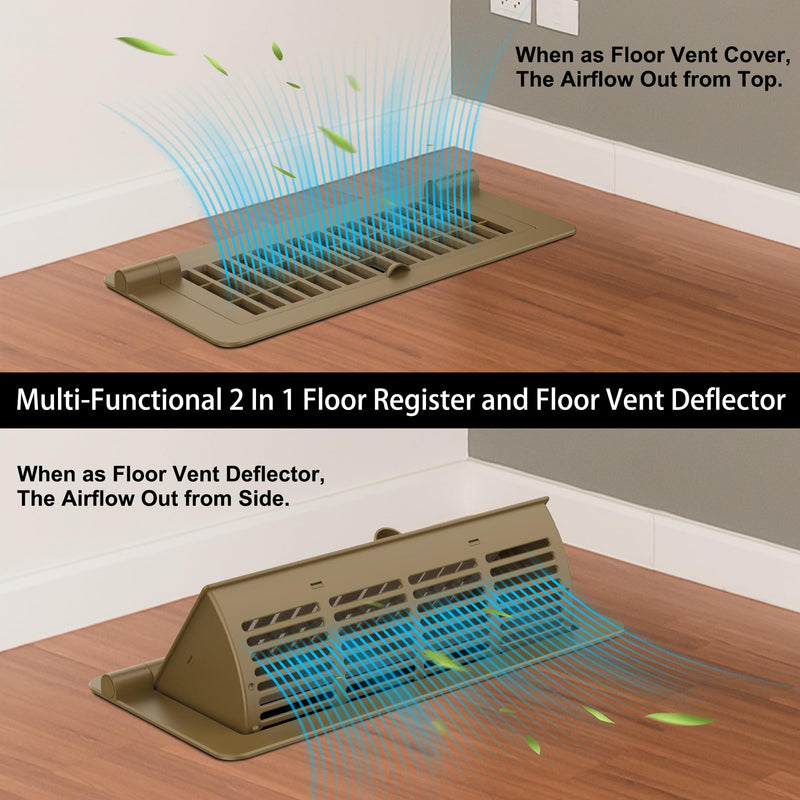 Floor Vent Cover 2 Pack, Heat Air Vent Deflectors for Home Floor 4 '' x 10 '', Adjustable Pop Up Floor Vent Register Use for Home, Office, Brown Brown 4X10''