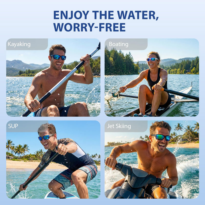 maivnz Floating Polarized Fishing Sunglasses for Men Women, Unsinkable UV400 Sports Glasses for Kayaking, Boating & Surf White Frame Blue Revo