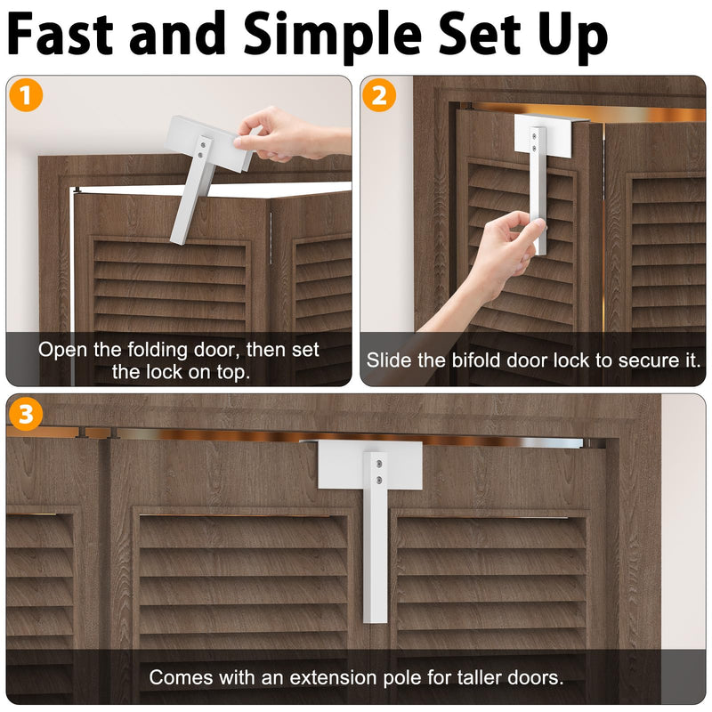 2pcs Bifold Door Lock for Metal Double Door Child Safety Childproof Pet Proof Out of Closets, Pantry,Cabinets Bifold Door Lock for Bifold Doors Installation-Free White 2 Pcs